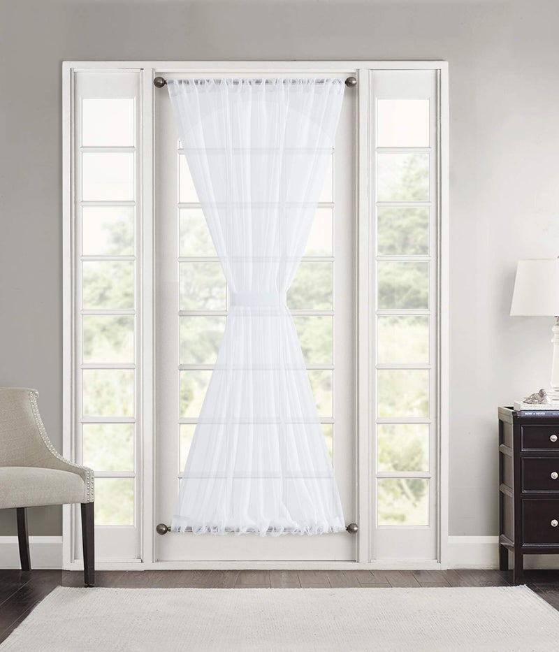 HLC.ME French Door Curtains Set of 2 - Sheer Voile French Door Patio Sidelight Window Treatment Curtain Panels with Tieback for Doors - 2 Panels (White, 54 W x 72 L) - Image 2